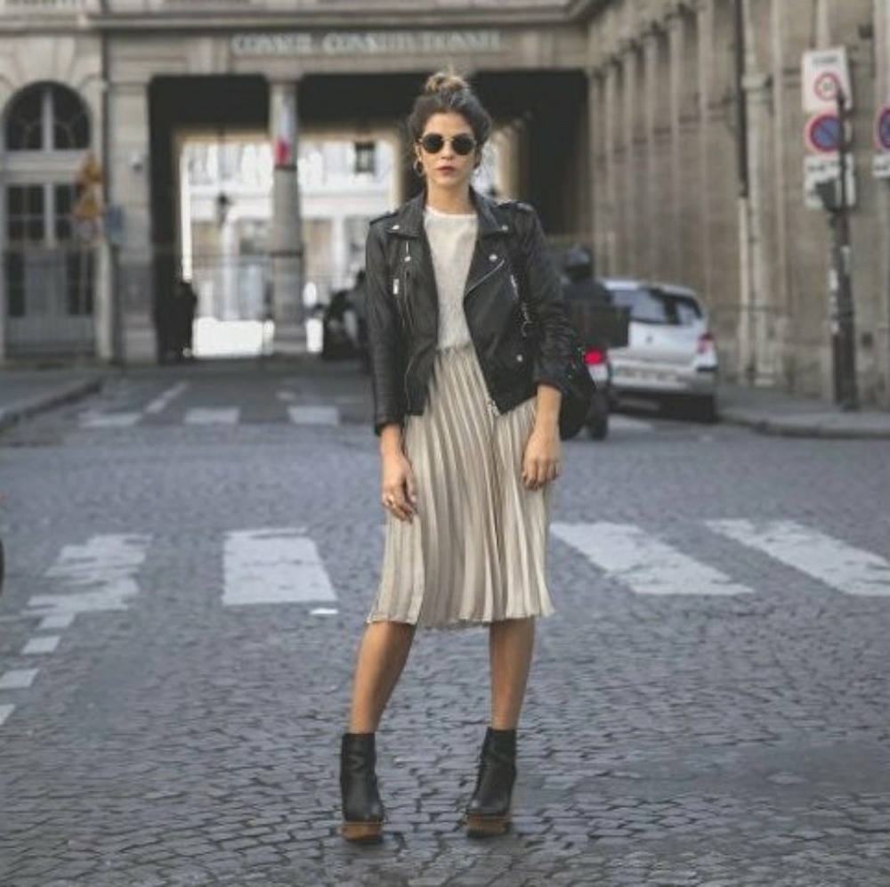 NEW Champagne Satin Pleated Accordion Skirt